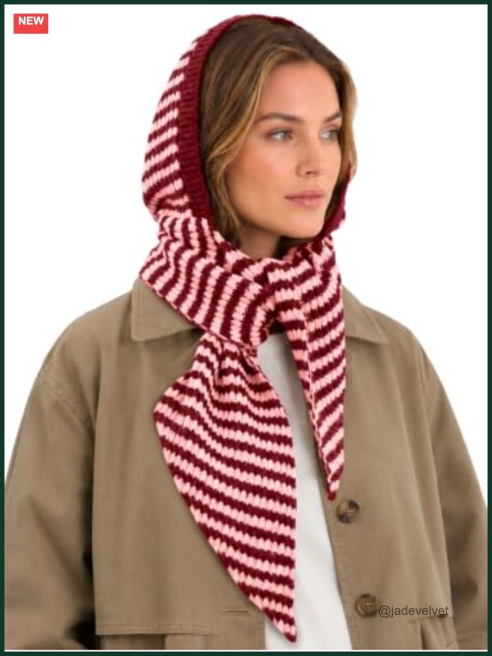 Striped Hooded Scarf Winter Warm Neck Wrap Chunky Knit Women's Cold Weather
